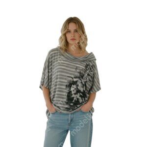 VINTAGE CODE Cowl Neck Eyelet Floral Knit Tee